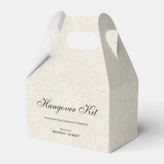 Beige linnen Simple Script kater herstelkit Bedankdoosjes (Voorkant Zijde)