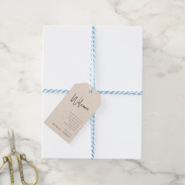 Beige linnen Simple Script Welcome Huwelijkscadeau Cadeaulabel