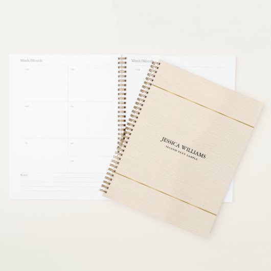 Beige linnen textuur eenvoudig goud lijst planner (Display)