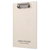 Beige linnen textuur eenvoudige zwarte typografie klembord (Links)