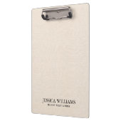 Beige linnen textuur eenvoudige zwarte typografie klembord (Links)