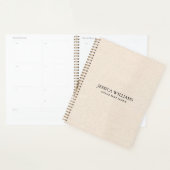 Beige linnen textuur eenvoudige zwarte typografie planner (Display)