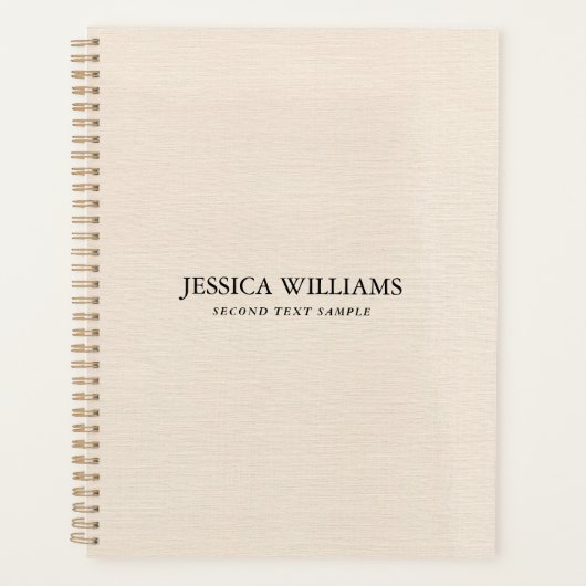 Beige linnen textuur eenvoudige zwarte typografie planner (Voorkant)