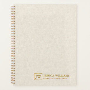 Beige linnen textuur gepersonaliseerde gouden typo planner