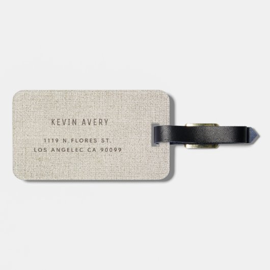 Beige Linnen Textuur Gepersonaliseerde Organische  Bagagelabel (Achterkant horizontaal)