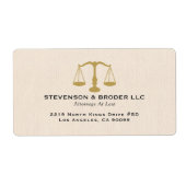 Beige Linnen Textuur & Gouden Rechtvaardigheid Sch Etiket (Voorkant)