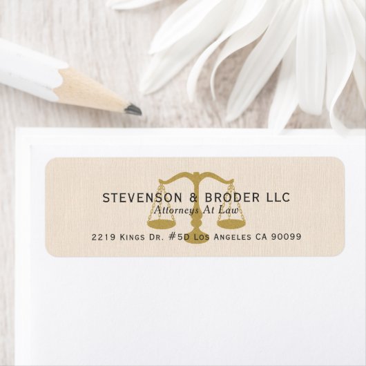 Beige Linnen Textuur & Gouden Rechtvaardigheid Sch Etiket (Insitu)