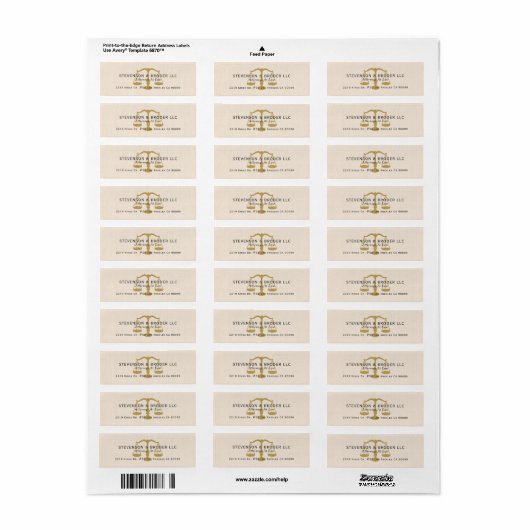 Beige Linnen Textuur & Gouden Rechtvaardigheid Sch Etiket (Full Sheet)