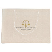 Beige Linnen Textuur & Gouden Rechtvaardigheid Sch Groot Cadeauzakje (Voorkant)