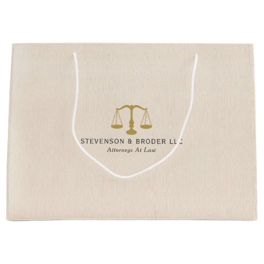 Beige Linnen Textuur & Gouden Rechtvaardigheid Sch Groot Cadeauzakje (Voorkant)