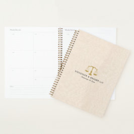 Beige Linnen Textuur & Gouden Rechtvaardigheid Sch Planner