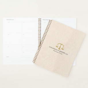 Beige Linnen Textuur & Gouden Rechtvaardigheid Sch Planner