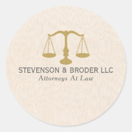 Beige Linnen Textuur & Gouden Rechtvaardigheid Sch Ronde Sticker