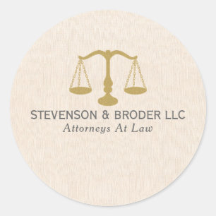 Beige Linnen Textuur & Gouden Rechtvaardigheid Sch Ronde Sticker