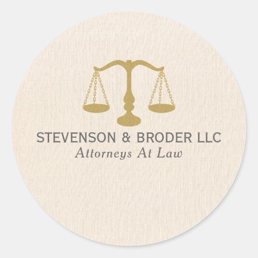 Beige Linnen Textuur & Gouden Rechtvaardigheid Sch Ronde Sticker (Voorkant)