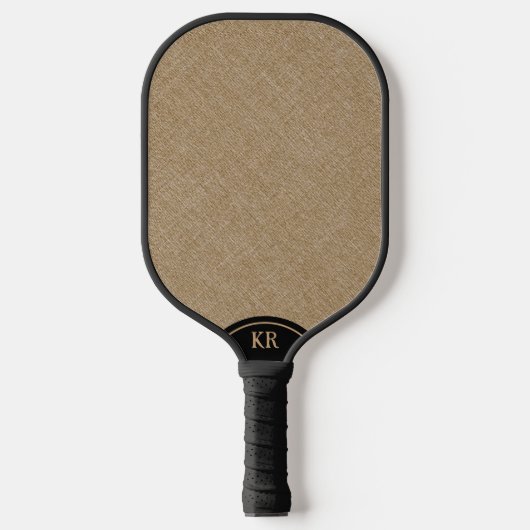 Beige linnen textuur minimaal monogram pickleball paddle (Voorkant)