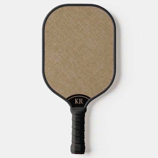 Beige linnen textuur minimaal monogram pickleball paddle (Achterkant)