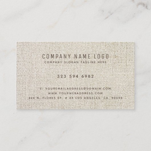 Beige Linnen Textuur Professionele Organische look Visitekaartje (Achterkant)