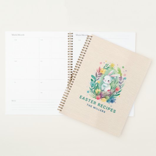 Beige linnen textuur Schattigee paashaas Planner (Display)
