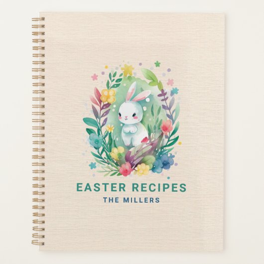 Beige linnen textuur Schattigee paashaas Planner (Voorkant)