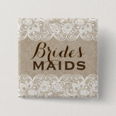 Beige Linnen & Wit Kant Bruidsmeisjes Button 2 (Voorkant)
