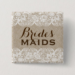 Beige Linnen & Wit Kant Bruidsmeisjes Button 2