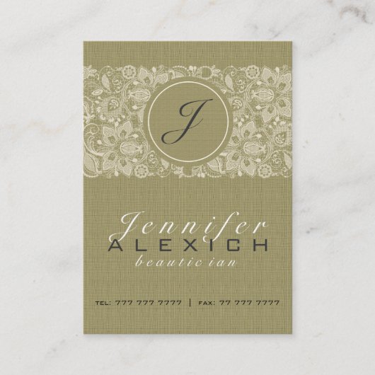 Beige Linnen & Wit Linnen & Kant 2 Visitekaartje (Voorkant)