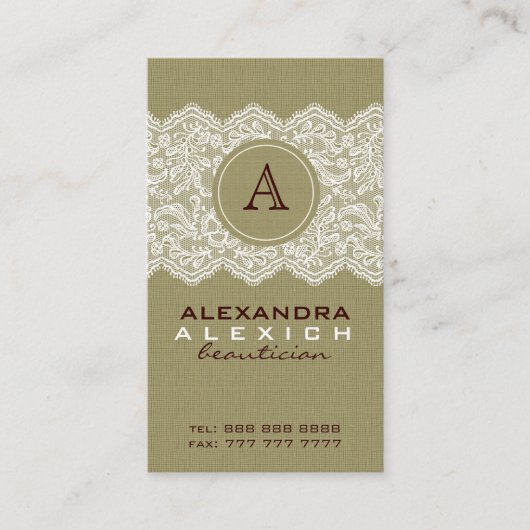 Beige Linnen & Wit  Linnen & Kant Visitekaartje (Voorkant)