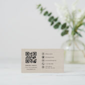 Beige Linnen Zakelijk Bedrijfslogo QR-code Visitekaartje (Staand voorkant)
