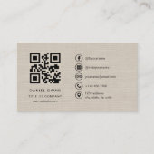 Beige Linnen Zakelijk Bedrijfslogo QR-code Visitekaartje (Voorkant)