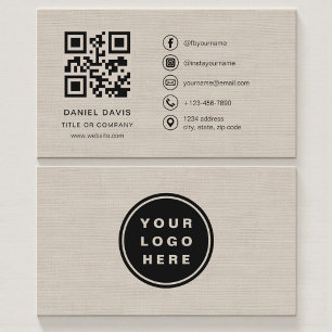 Beige Linnen Zakelijk Bedrijfslogo QR-code  Visitekaartje