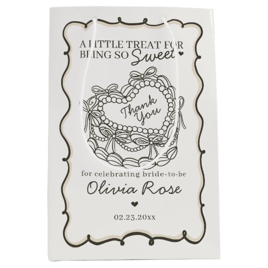 Beige Lint Retro Hart Coquette Cake Bruidsmeisjesf Medium Cadeauzakje (Voorkant)