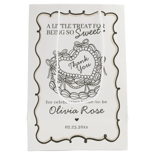 Beige Lint Retro Hart Coquette Cake Bruidsmeisjesf Medium Cadeauzakje (Achterkant)