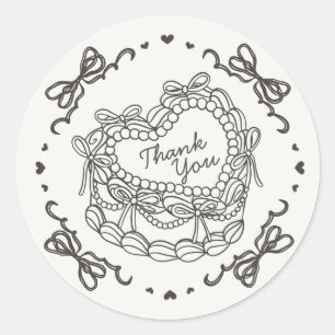 Beige Lint Retro Hart Coquette Taart Dank Je Ronde Sticker