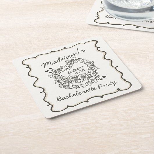 Beige Lint Retro Hart Coquette Taart Verloofdengoe Kartonnen Onderzetters (Schuin)