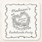 Beige Lint Retro Hart Coquette Taart Verloofdengoe Kartonnen Onderzetters (Voorkant)