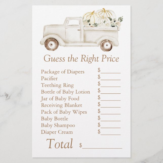 Beige Little Pumpkin Baby shower Guess Right Prijs (Voorkant)