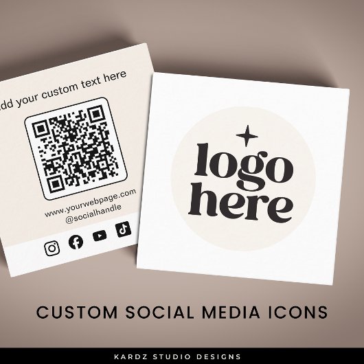 Beige Logo QR Code Social Media Vierkante Visitekaartje