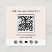 Beige Logo QR Code Social Media Vierkante Visitekaartje (Achterkant)