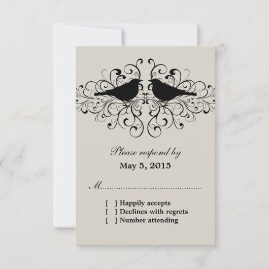 Beige Love Bird Swirls Response Kaart (Voorkant)
