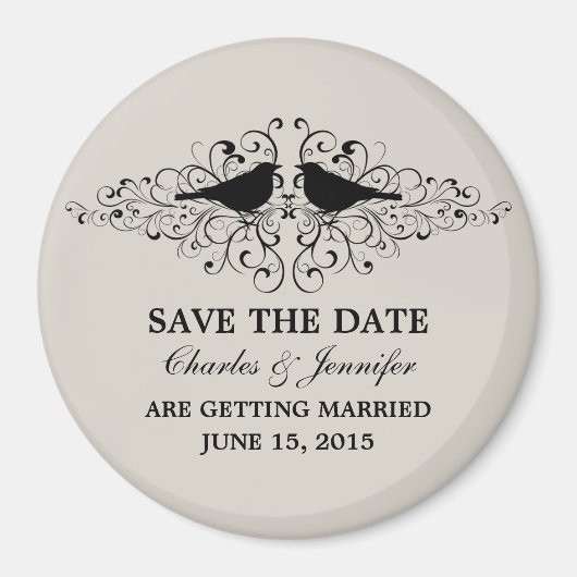 Beige Love Bird Swirls Save the Date-magneet Magneet (Voorkant)