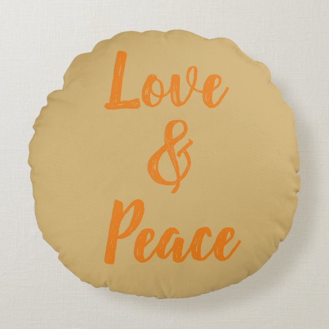 Beige Love & Peace Rond Kussen (Voorkant)