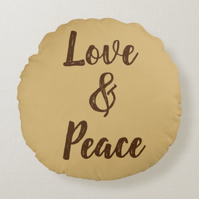 Beige Love & Peace Rond Kussen (Voorkant)