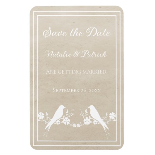 Beige Lovebird Floral Save the Date Magnet Magneet (Verticaal)