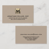 Beige luxe gouden initieel logo visitekaartje (Voorkant / Achterkant)
