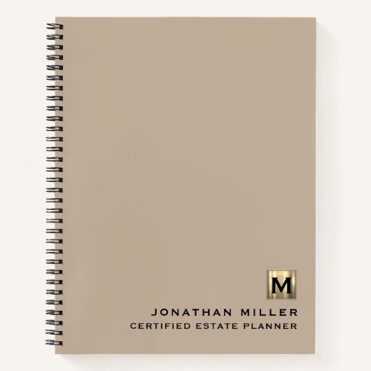 Beige Luxury Gold Initiaal Logo Notitieboek (Voorkant)