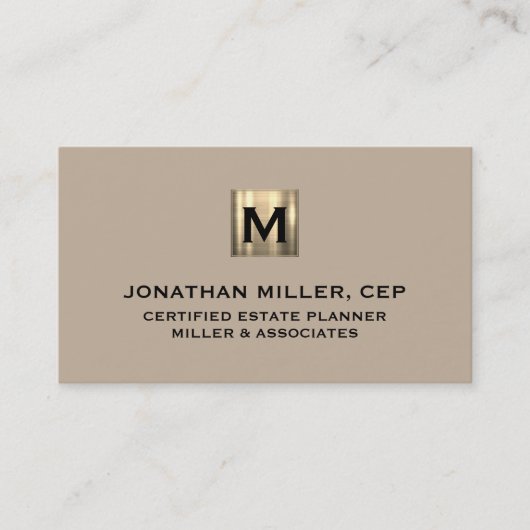 Beige Luxury Gold Initiaal Logo Visitekaartje (Voorkant)