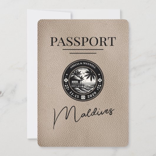 Beige Malediven Paspoort Huwelijksuitnodiging Kaart (Achterkant)