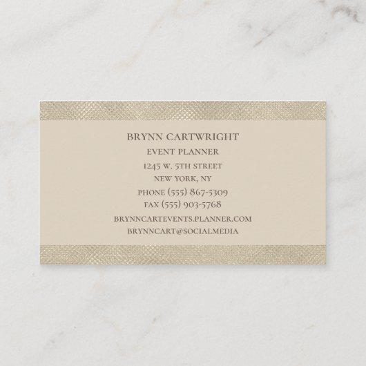 Beige Marble en Champagne Shimmer Modern Elegant Visitekaartje (Achterkant)
