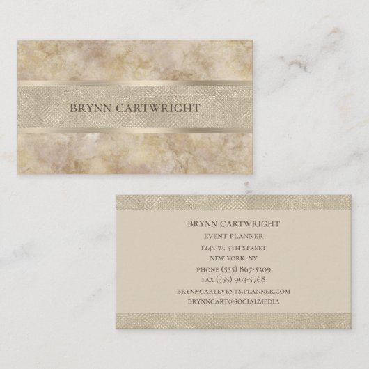 Beige Marble en Champagne Shimmer Modern Elegant Visitekaartje (Voorkant / Achterkant)